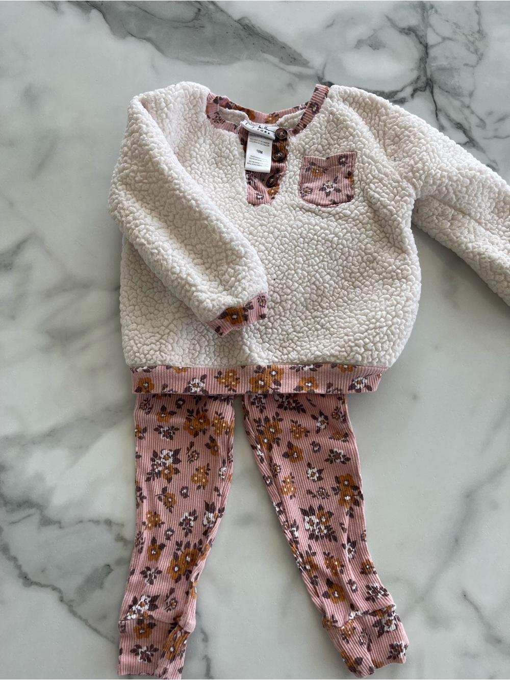 Cozy Cream Sherpa Top & Pink Floral Ribbed Jogger Set